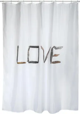 Produktbild von MSV® Premium Anti-Schimmel Textil Duschvorhang - Anti-Bakteriell, waschbar, 100% wasserdicht, mit 12 Duschvorhangringen - Polyester, „Love“ 180x200cm weiß