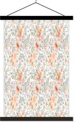 Produktbild von MuchoWow® Textilposter Blumen - Lilie - Muster - Pastell 40x60 cm mit schwarzem Rahmen - Wanddekorationen