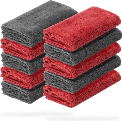 Produktbild von detailmate 10er Set Mikrofasertücher - 40x40cm, 550 GSM - Mikrofaser Poliertücher 5x grau, 5x rot