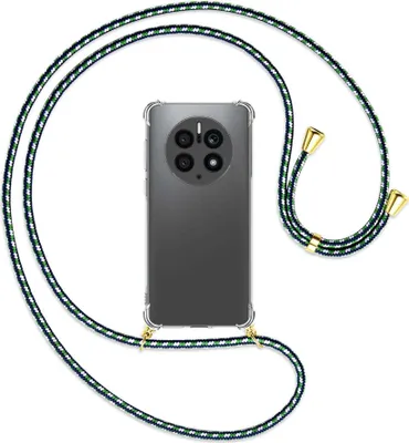 Produktbild von Handykette Backcover-Schutzhülle mit Band (Metall goldfarben) für Huawei Mate 50 Pro (DCO-AL00,LX9) - grün/blau/weiß