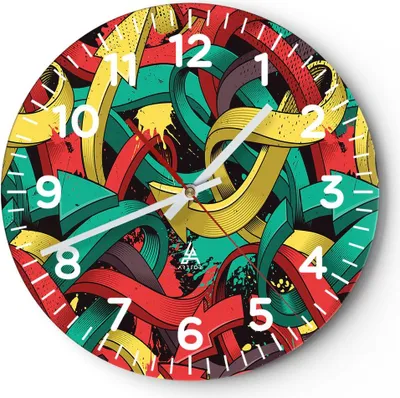 Produktbild von Wanduhr - Rund - Glasuhr - Abstraktion modern - 30x30cm - Schleichendes Uhrwerk - Lautlos - zum Aufhängen bereit - Dekoration Modern - Wanddekoration aus Glas - C4AR30x30-3505