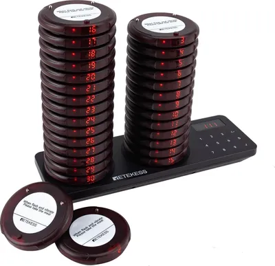Produktbild von Systém pagerů Retekess TD163, systém volání pomocí pagerů, dosah 400 m, 31 režimů volání, pohotovostní doba 20 h, systém volání hostů pro catering, 30 stran