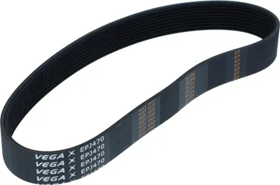 A black serpentine belt is shown against a white background.