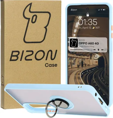 Produktbild von Bizon Case Hybrid Ring Case für Oppo A60 4G, Rauch mit hellblauem Rahmen