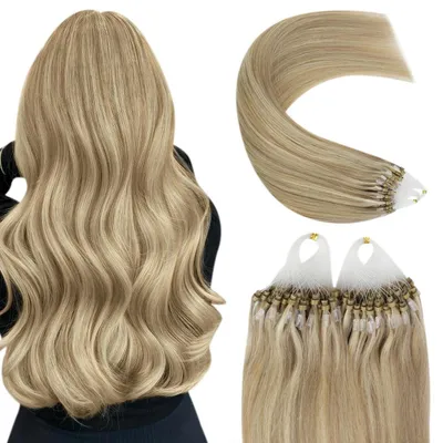 Obrázek produktu pro Prodlužovací vlasy z přírodních vlasů, metoda mikrokroužků, zlatavě blond, 35 cm, 50 g