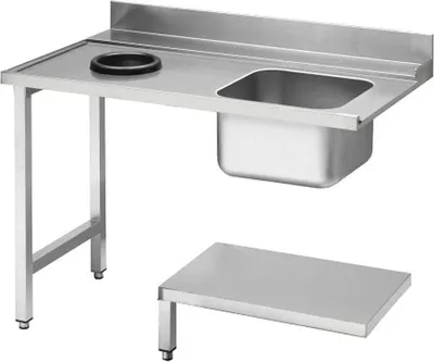 Produktbild von KBS Zulauftisch Becken rechts mit Abfallloch Grundboden 1200x715x850 mm