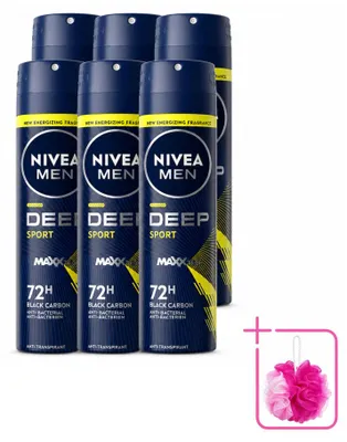Imagen del producto de 6 aerosoles desodorantes NIVEA MEN Deep Sport, 150 ml, pack ahorro, 6 unidades