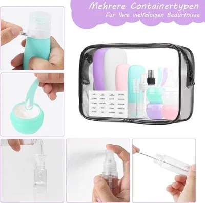 Produktbild von Famanu Reiseflasche Set - Silikon, -frei, tragbar, nachfüllbar, lecksicher