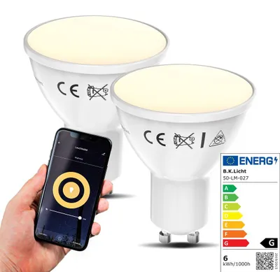 Image de Lot de 2 ampoules LED connectées GU10 compatibles Alexa et Google Home voice contrôle 5,5W