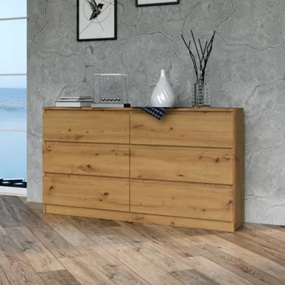 Obrázok produktu pre Komoda, predsieň do spálne, šatníková skriňa, príborník, vysoká doska so 6 zásuvkami, šírka 140 cm, výška 75 | Artisan