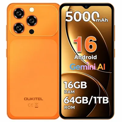 Image de OUKITEL C17 Telephone Portable 6,52" 5000mAh 16Go+64Go/1 To Telephone 13MP Android 16 Smartphone Double SIM 4G/GPS/Face ID, Orange, Image générée par une IA