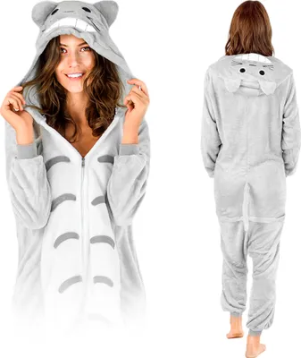 Produktbild von Halloween Kostüm Damen & Herren - One Piece Schlafanzug Totoro - Jumpsuit - Karneval & Pyjama Kostüme für Erwachsene, Gröse L