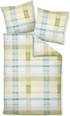 Produktbild von Janine Design Mako-Soft-Seersucker Bettwäsche-Garnitur TANGO 20122 Farbe limone grauchgrün Größe 135x200 + 80x80cm