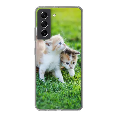 Produktbild von MuchoWow® Handyhülle Schutzhülle Hülle für Samsung Galaxy S21 FE Kätzchen - Katze - Korb - Mädchen - Kinder - Jungen - Kinder Silikon Softcase Handy Hülle - Mobiltelefonhülle