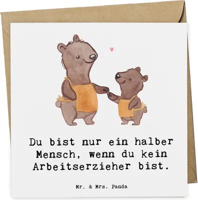Produktbild von Mr. & Mrs. Panda Grußkarte Arbeitserzieher Herz - Weiß - Geschenk, anlasskarte, Studium, Glückwunschkarte, Lustig, faltkarte, Ausbildung, Beruf, Klappkarte, Spruch