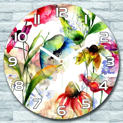 Produktbild von Wanduhr aus Glas Rund fi 30 Blumen Buntes rot Quarz Deko Schlafzimmer Büro
