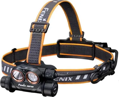 A Fenix HM75R headlamp is shown against a white background.