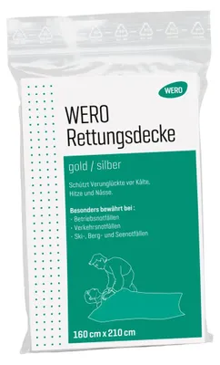 Produktbild von Metallbeschichtete Rettungsdecke 160x210 cm für Erste Hilfe & Notfall, reflektiert 90% Körperwärme