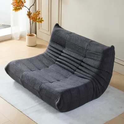 Image de okwish Canapé-lit double Fauteuil relax avec dossier, Lazy Sofa, coussin d'assise d'intérieur, fauteuil de méditation pliable, convient pour la chambre à coucher,Gris