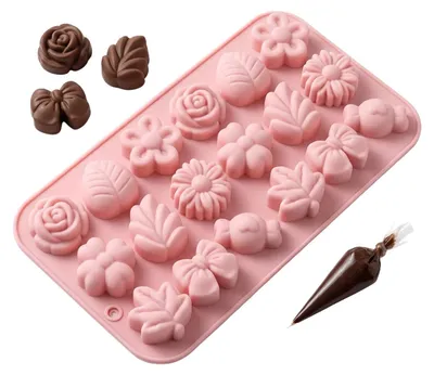 Produktbild von Silikonform Blumen und Schmetterlinge - Vielseitige Gießform für Seife Schokolade Pralinen und Kerzen - 21 x 10,5 x 1,5 cm