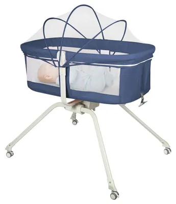 Zdjęcie produktu dla Łóżeczko dziecięce – łóżeczko turystyczne 3 w 1 – funkcja kołysania – z materacem – składane – regulacja nachylenia – 0–9 kg – niebieskie