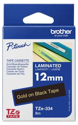 Produktbild von Brother Gloss Laminated Labelling Tape - 12mm, Gold/Black, TZ, China, 8 m, 172 mm, 108 mm, 335 mm