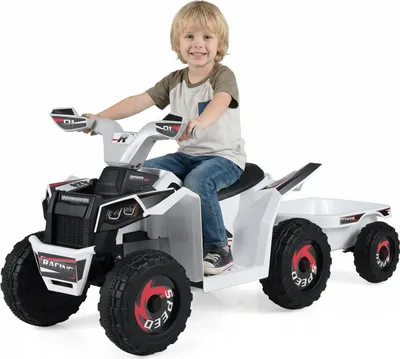 Produktbild von COSTWAY 6V Elektro Kinder Quad, Kinderquad mit abnehmbarem Anhänger, 2-3 km/h, Scheinwerfer, Vorwärts-& Rückwärtsfunktion, für Kinder 3 +Weiß