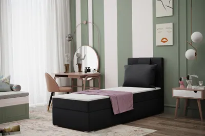 Produktbild von Boxspringbett Schlafzimmerbett SALMA 80x200cm in Stoff Soro Schwarz