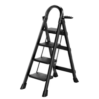 Produktbild von Seven Comfort Trittleiter-4 Stufen Stehleiter-Klappleiter bis 150kg-Sicherheitsriegel-Anti-Rutsch-Haltegriff-Haushaltsleiter-ARK01-Schwarz