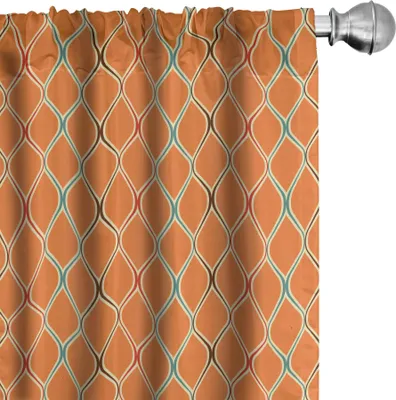Produktbild von ABAKUHAUS Orange Vorhänge, Gardinen, Vintage Wiederholendes Kreisförmiges Netz Look Muster, 2 Stück 75 x 245 cm, Mehrfarbig