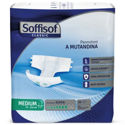 Obrázok produktu pre 30x Soffisof Classic Super veľkosť M – Plienky pre dospelých – 1 balenie (30 ks), savosť 8 kvapiek