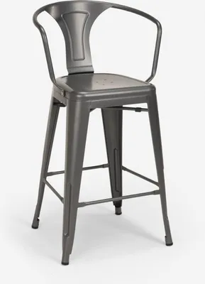 Produktbild von barhocker hocker mit metallrückenlehne und armlehnen im industriellen stil für bar- und küchen steel back - Dunkel Grau