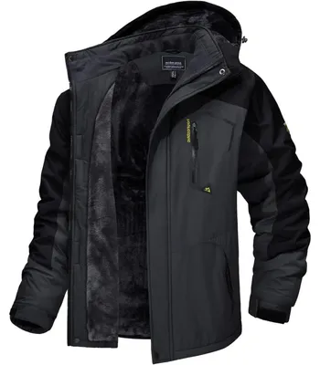 Immagine prodotto di Giacca da sci da uomo, imbottita in pile, softshell, impermeabile, antivento, traspirante, con cappuccio removibile, taglia 3XL, colore grigio e nero