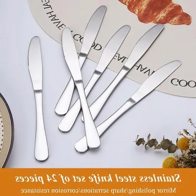 Tafelmesser Set von 24 Stück, rostfreier Edelstahl Dinner- und Steakmesser, Buttermesser und spülmaschinenfestes Besteck.