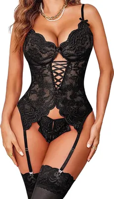 Produktbild von Schick Spitzen Chemise für Damen (L Schwarz)