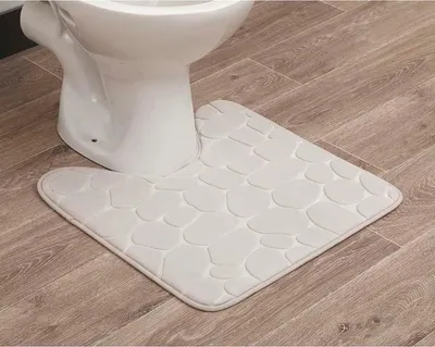 Produktbild von WC-Vorleger weiss mit Ausschnitt, Weicher Badezimmerteppich rutschfest& Maschinenwaschbar, Badteppich mit Memory Foam&Mikrofaser aus Polyester, Badvorleger 50x50 cm für die Toilette