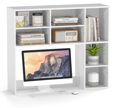 Produktbild von Schreibtischregal mit 7 höhenverstellbaren Fächern für Monitore bis 27 Zoll, Weiß