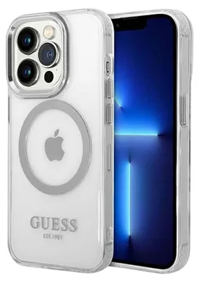 Obrázek produktu pro Guess GUHMP14LHTRMS iPhone 14 Pro 6,1" stříbrné pevné pouzdro Metal Outline Magsafe Handyhülle