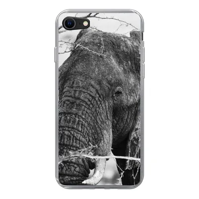 Produktbild von MuchoWow® Handyhülle Schutzhülle Hülle für iPhone SE 2022 Elefant - Tiere - Äste - Natur - Schwarz und weiß Silikon Softcase Handy Hülle - Schutzhülle