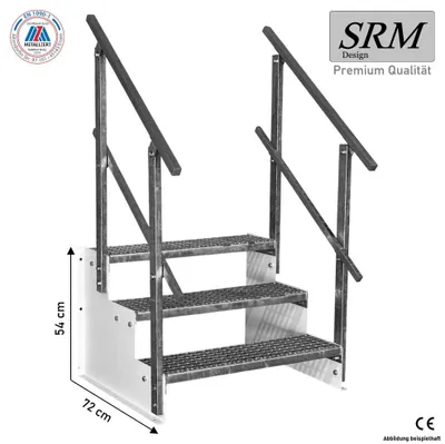 Obrázek produktu pro Stojací schodiště se 3 stupni, model 2, bílá barva, šířka 90 cm, výška 54 cm, 2 kusy hranatých zábradlí