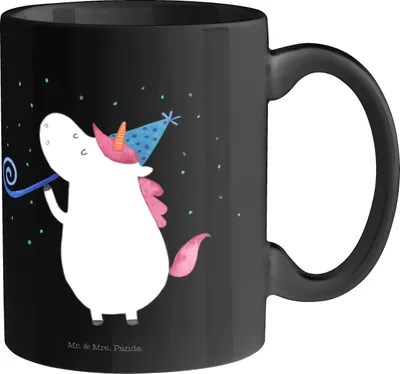 Produktbild von Mr. & Mrs. Panda Kaffeetasse Einhorn Party - Schwarz - Geschenk, schöne tasse, Club, Glitzer, Trinkbecher, Unicorn, Disco, Einhörner, Pott, Geburtstag, Teetasse