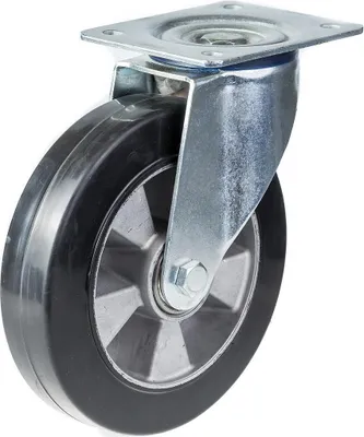 Produktbild von 200mm-Lenkrolle mit schwarzem Elastikgummi auf Aluminium-Mittelrad