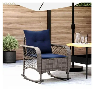 Produktbild von Garten-Schaukelstuhl mit Kissen in Grau aus Poly Rattan