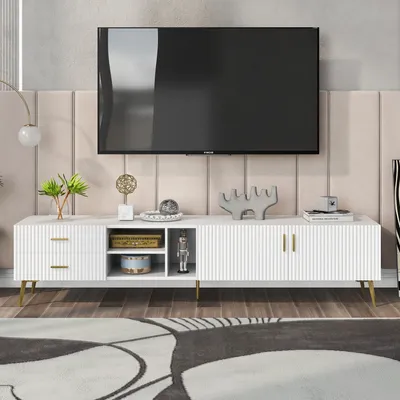 Produktbild von okwish TV-Lowboards für 75 Zoll Fernseher, TV Schrank Fernsehschrank , TV-Tisch, Weiß 180 cm