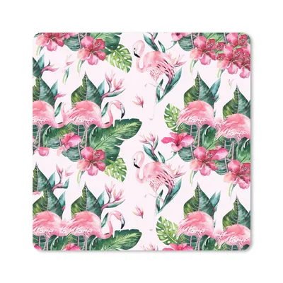 Produktbild von MuchoWow® Mauspad Mousepad Flamingo - Blumen - Blätter - Muster 30x30 cm - Mousepads - Maus Mat - Pad - Mausunterlage - Gaming