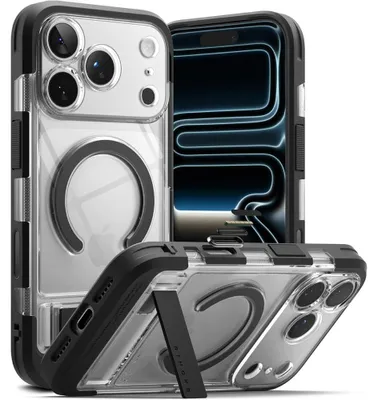 Obrázok produktu pre Puzdro na telefón s držiakom pre iPhone 18 Pro / 17 Pro, značky Ringke, model UX Magnetic s technológiou MagSafe, transparentné čierne