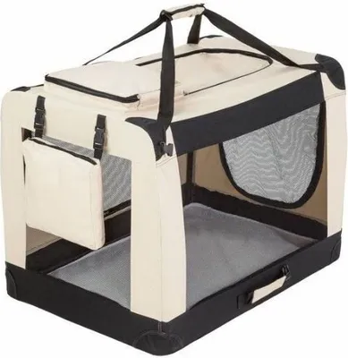 Produktbild von Reisebox Beige S (60 cm) – Nylon-Softbank – faltbar – leichte Hundebox – Autobox Transportbox
