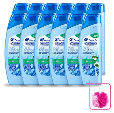 Image de 12 flacons de shampooing antipelliculaire Head & Shoulders Pure Intense, effet rafraîchissant, 250 ml - Pack économique - 12 pièces
