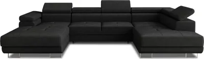 Produktbild von Wohnlandschaft Caris U mit Schlaffunktion und einstellbare Kopfstützen, Ecksofa mit zwei Bettkästen, Couch, Sofa, Bettsofa (Schwarz (Kronos 07), Ecksofa Links)