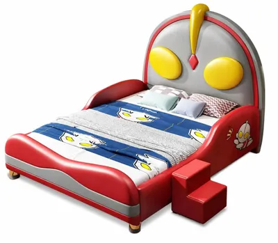 Produktbild von Rotes Kinderbett mit Trittstufe Bett für Jungen Mädchen multifunktional